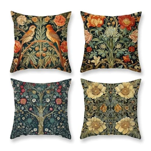 Image of BREASOME Cushion Covers 45 x 45 cm Set of 4 Bohemian Botanical Floral and Birds Cushion Covers Soft Decorative Square Throw Pillow Cases for Sofa Couch Bedroom Living Room