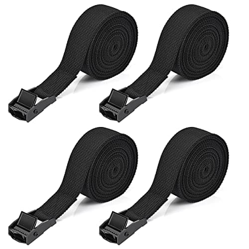 Image of Kshineni 4 Pcs Ratchet Tie Down Straps, 2.5m x 25mm Heavy Duty Lashing Strap Adjustable Black Roof Rack Straps Tensioning Belts with Buckle for Trucks, Motorcycle, Cargo, Trailer, Luggage