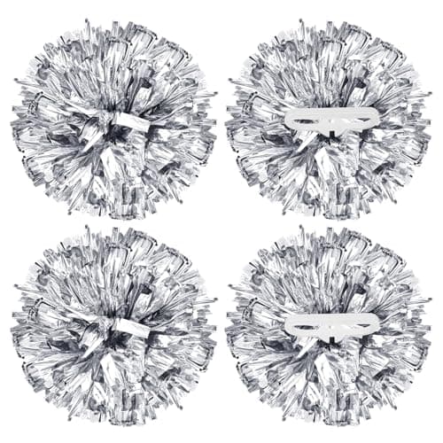 Image of YELARXI Metallic Cheerleading Pom Poms Cheer Pompoms, 12 Inch with Handle Rings Fit for Team Spirit Sports Dance Cheering, (4Pcs, Silver)