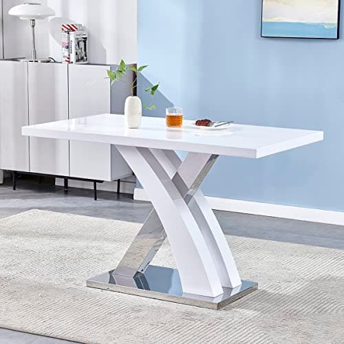 Image of Panana Elegant White High Gloss Kitchen Dining Table 120x70x75cm with Stainless Steel Base (Table only)