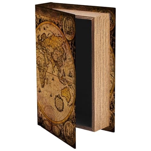 Image of PRESSINART Map Book Box Faux Book Storage Boxes Vintage World Map Pattern 9.1 x 5.9 x 2 Inch Storage Organizers for Jewelry Trinket Wedding Memories Hobby Keepsake Photos Home Bookshelf Decoration