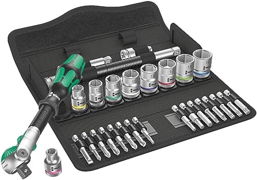 Image of Wera 8100 SB 6 Zyklop Speed 3/8" Multifunction Ratchet & Socket Set, Metric, 29pc, 05004046001, Silver
