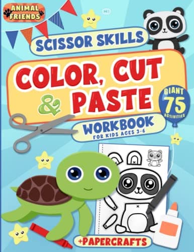 Image of Animal Friends Scissor Skills Color, Cut and Paste Workbook for Kids Ages 3-6: Cute Animal Papercraft Activities to Color, Cut Out and Glue (Coloring and Activity Books for Children)