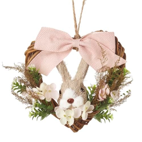 Image of Heaven Sends Bristle Rabbit and Pink Bow Easter Wreath