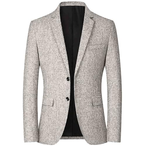 Image of Mens Casual 2 Button Blazer Slim Fit Blazer Jacket Dress Business Wedding Party Jacket Vintage Wool Tweed Jacket Oversized Comfortable Sports Coats Solid Colours Long Sleeve Suit Jackets Grey