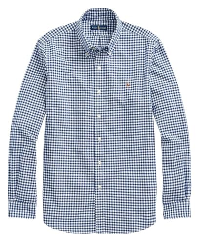 Image of Polo Ralph Lauren Men's Classic Oxford Long Sleeve Sport Shirt, Rl Checkered Navy/White, Large