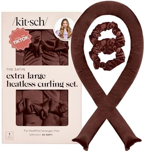 Image of Kitsch XL Satin Heatless Hair Curler Set - Heatless Curls, Comfortable Hair Curlers to Sleep In for Frizz-Free, No Heat Damage Styling, Jumbo Curling Rod Headband - Chocolate