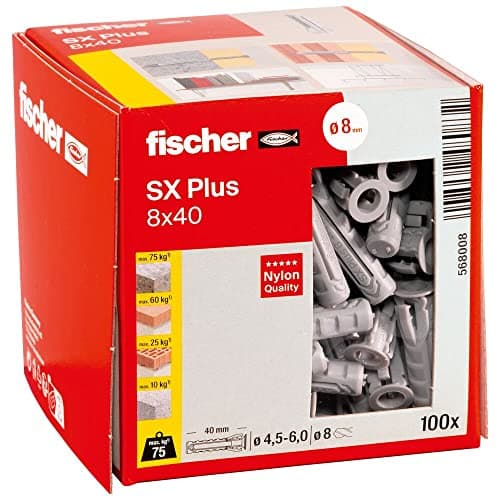 Image of fischer 568008 SX Plus Expansion Wall Plug, 8mm x 40mm, Pack of 100