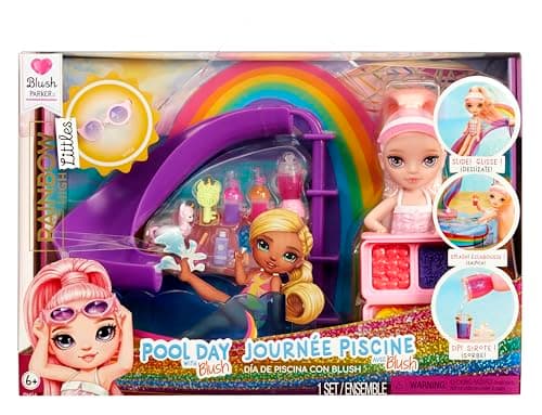 Image of Rainbow High Littles Pool Day with Blush Playset - Comes with a Small 14 cm Pink Doll, Pool with Rainbow Slide, Accessories, Smoothie Stand, For Children Ages 4+