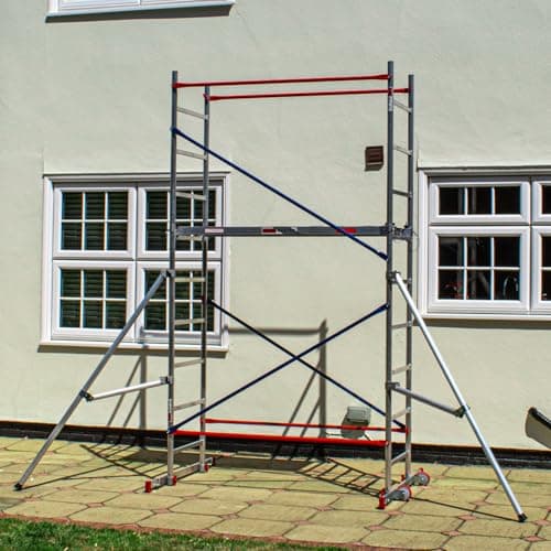 Image of Home Master DIY Scaffold Tower | Aluminium At-Home Scaffolding | 150kg Load Capacity, Quick Assembly, Trapdoor Platform | 5m + 2 Outriggers