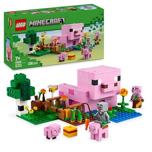 Image of LEGO Minecraft The Baby Pig House Toy - Building Set incl. a Hero Figure, Mobs, a Farm & Forest Biome - Gaming Gift for 7+ Year Old Girls & Boys - 21268