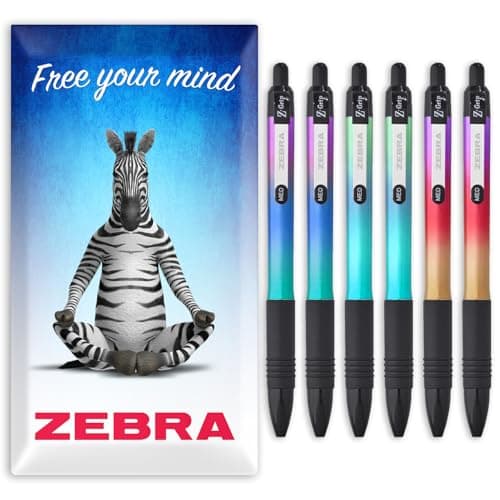 Image of Zebra Z-Grip Smooth Ballpoint Pen - 1.0mm Nib - Black Ink - Metallic Ombre Barrels - In Envelope Gift Packaging (Pack of 6)