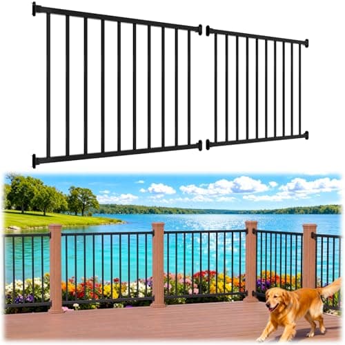 Image of Guwezoy 2 Pack 4ft x 36in Aluminum Deck Railing Kits, Textured Matte Black Porch Railing Kit, Outdoor Railing