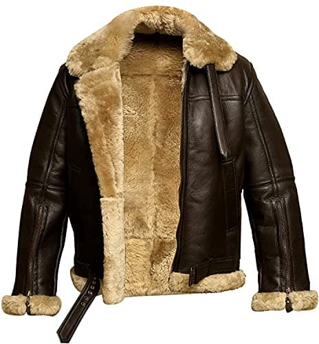 Image of Mens Shearling B3 Bomber Leather Jacket Aviator Coat WW2 - Brown (Gen, Medium)