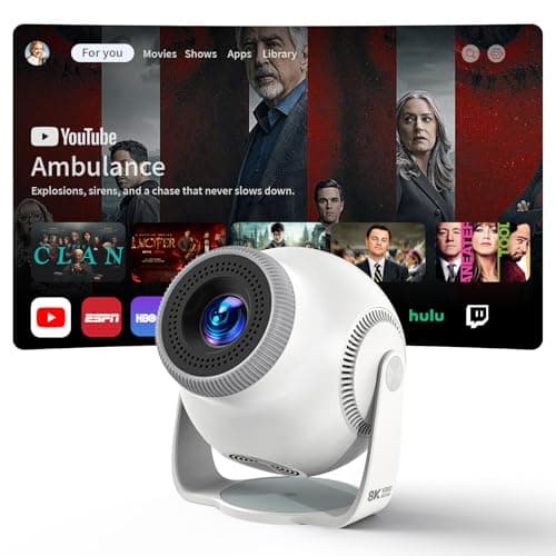 Image of Mini Projector with 4K & 1080P Support, Android 14 Smart System, 8K Decoding, 480 ANSI Lumens, Wi-Fi 6 and Bluetooth 5.4, Auto Keystone, 180° Rotatable Projector for Bedroom