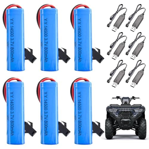 Image of XPJBKC 6 Pcs 14500 Battery, 3.7V 800mah Rechargeable Lithium Batteries with 6 USB Charger, Replacement Universal Li-Ion Battery for RC Car, Drift, RC Truck, Robots, Bubble Machines Electric Toys
