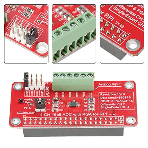 Image of 16 Bit ADC Analog to Digital Converter Module with I2C Interface, PGA Acquisition Board for Raspberry Pi and Motherboards