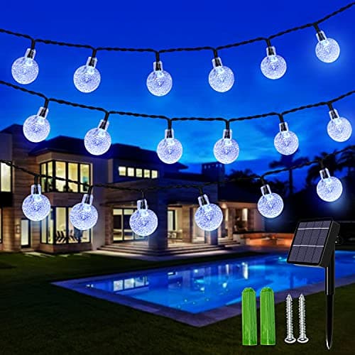 Image of Solar String Lights, 59Ft 100 LED Globe String Lights, Solar Fairy Garden Lights Waterproof 8 Modes Indoor Outdoor Balcony Lights for Patio, Gazebo and Wedding Decor (Cool White)