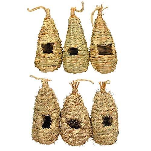 Image of Selections Bird Rooster Straw and Raffia Roosting Pouches for Wrens, Robins & Finches - Pack of 6