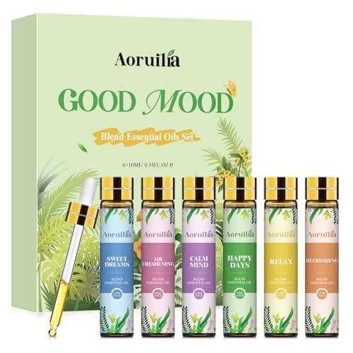 Image of Aoruilia Essential Oil Blends Set 6 x 10ml, Well-Being Essential Oils for Diffusers for Home, Aromatherapy, Good Mood - Happy Days, Relax, Refreshing, Sweet Dreams, Air Freshening, Calm Mind