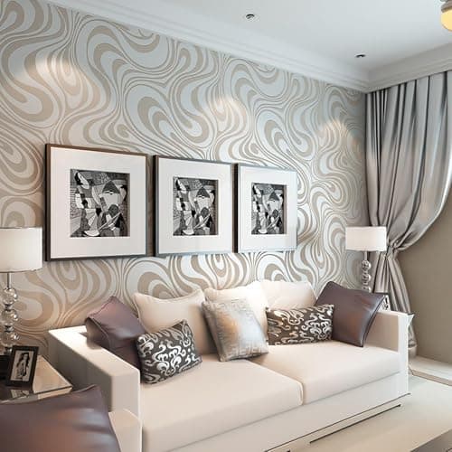 Image of Baketron Modern Taupe and Cream Geometric Wallpaper Murals Abstract Stripe Wallpaper Galaxy Glitter Textured Wall Paper Roll for Living Room Bedroom Adults Teenager Feature Wall