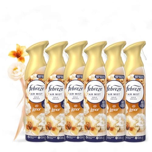 Image of Febreze Air Mist GOLD ORCHID LENOR 185ml – Pack of 6 | OdourClear™ Technology | Floral & Exotic Scent | Non-Flammable Room Freshener