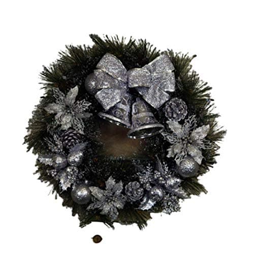 Image of Be-Creative 40cm Silver Dressed Wreath with Bells and Pine Cone Decorations by Premier.
