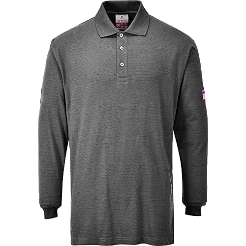 Image of Portwest FR10GRRXL FR Anti-Static Long Sleeve Polo Shirt, X-Large, Grey