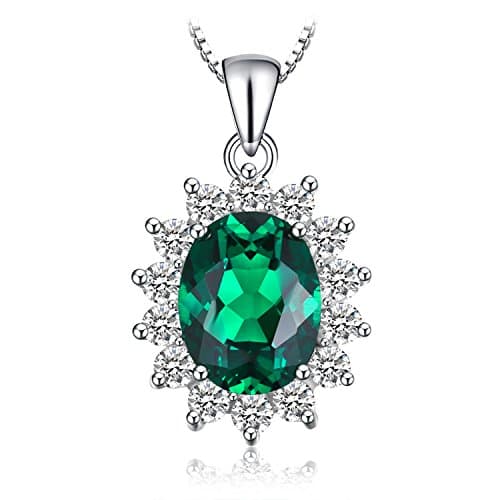 Image of JewelryPalace Princess Diana William Kate Natural Peridot Amethyst Topaz Created Sapphire Emerald Ruby Gemstone Pendant Necklace 925 Sterling Silver (Created Emerald)