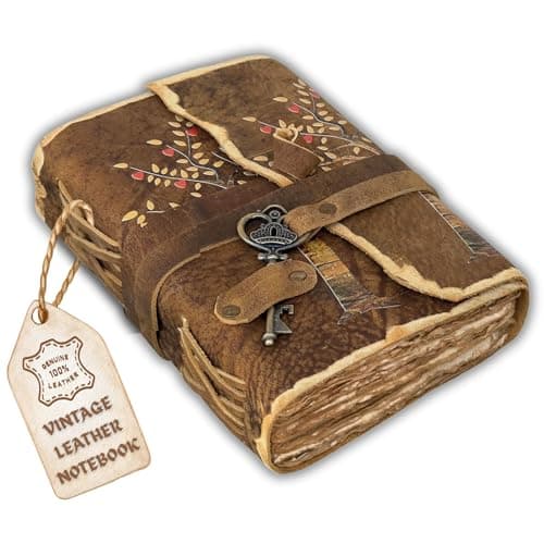 Image of URBAN LEATHER 7 inch Tree Life Heart Leaves Key Journal with Rustic Old Antique Deckle Edge Pages for Men Women Vintage Sketchbook Leather Bound Notebook Print Diary Blank Unlined Paper