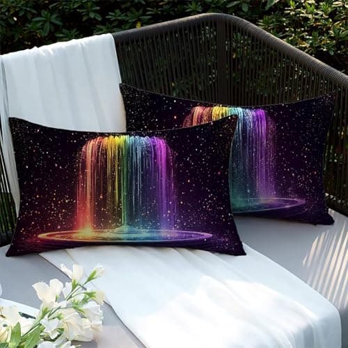 Image of Xlccaioo Set of 2 Multicolor Linen Cushion Covers, 50x30cm Decorative Throw Pillow Covers, Outdoor Waterproof Cushion Cover with Invisible Zipper, Spring Summer Throw Pillow Cases for Sofa Bed XC-7763