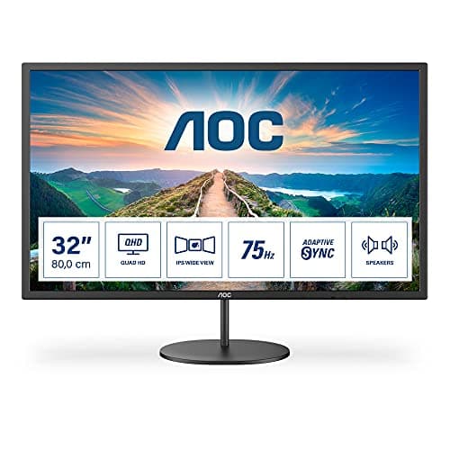 Image of AOC Q32V4 - 32 inch QHD Monitor, 75Hz, 4ms, IPS, Adaptive Sync , speakers , FlickerFree (2560x1440@ 75Hz, 250 cd/m², HDMI 1.4 x 2, DisplayPort 1.2 x 1),BLACK