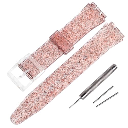 Image of Rihahisy Silicone Rubber Watch Strap/Watch Band Replacement for Swatch (17mm, Sparkle Brown)