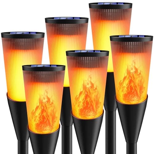 Image of FIFIying Solar Lights Outdoor Garden, 6 Pack Solar Torch Light with Flickering Flame 600mAh Pathway Light Outside IP65 Waterproof Outdoor Decor for Patio Pathways Lawn Yard Decoration