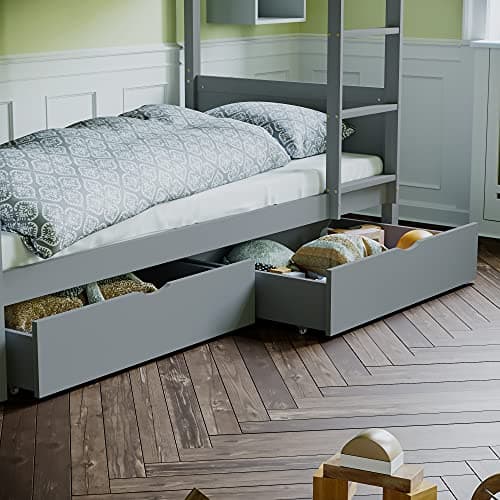 Image of Junior Vida Libra Under-bed Drawer Storage Solid Pine Set of 2 Drawers Children Kids (Grey)