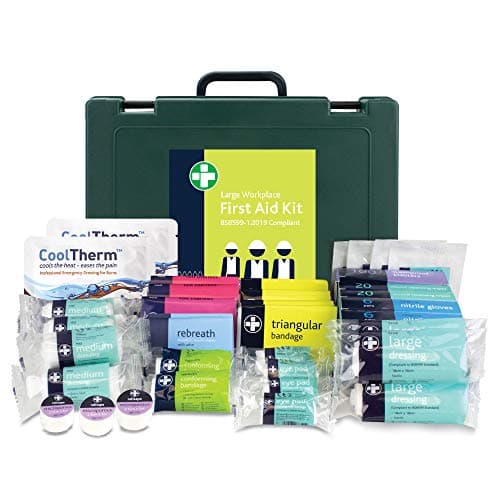 Image of Reliance Medical Large Workplace First Aid Kit - Complete Safety Compliance, Ideal for Workplace, Includes Bandages, Dressings and Emergency Tools, Green Cambridge Box