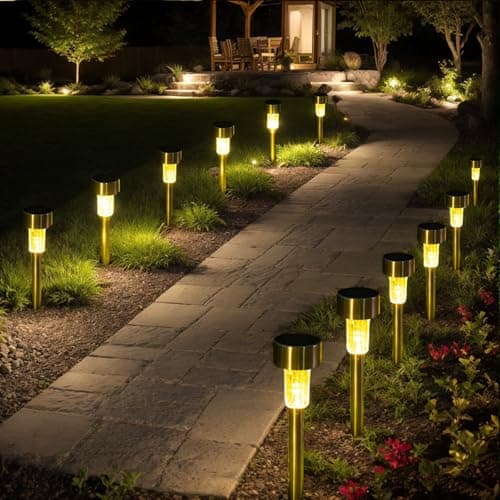Image of SC-Daily Solar Lights Outdoor Garden Landscape Pathway - 12 Pack Solar Powered Stake Lights - LED, for Lawn Borders Flowerbeds Patio Ideal Driveway and Pathway Lighting for Outside (Warm White)