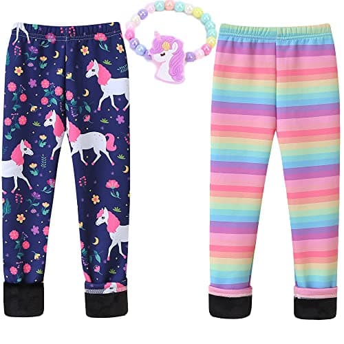 Image of MZSYLK Girls Fleece Lined Leggings Set Thick Thermal Trousers Cotton Colourful Girls Winter Warm Pants Floral Printed Tights