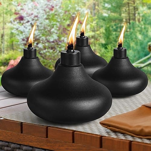 Image of FAN-Torches 4 Pack Metal Table Top Torches, 24.5oz Citronella Torches for Outside, Refillable Flame Light Torch, Decorative Tabletop Lantern for Yard, Patio, Deck, Garden, Party, Landscape