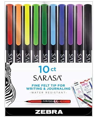 Image of Zebra Sarasa Fine Felt Pen, 0.8mm, Assorted Ink Colors, 10-Count