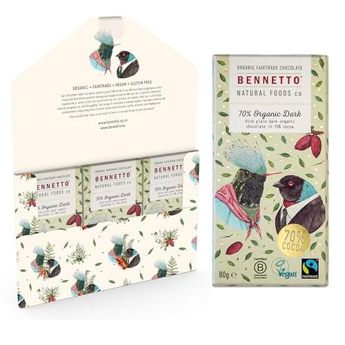 Image of 70% Organic Dark Rich, plain dark chocolate with 70% cocoa. Certified organic, Fairtrade, and net climate positive. Beautiful gifts for everyone. 3x 80g Full Size Bars.