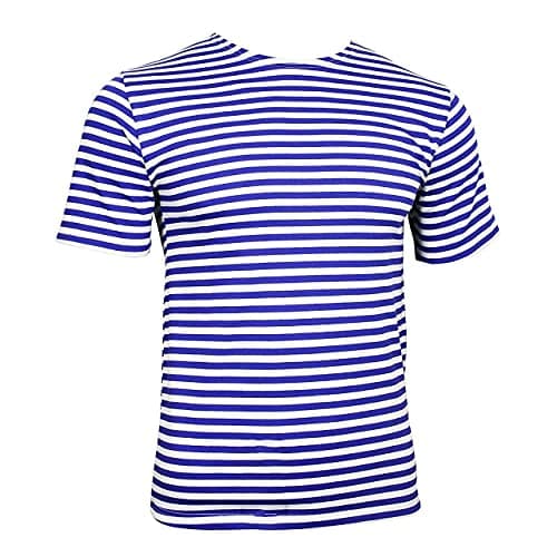 Image of Blue-White Striped Russian Military Paratrooper Short Sleeve T-Shirt - Sailor's Striped T-Shirt - Knitted Not Dyed Vest, Blue, XXL