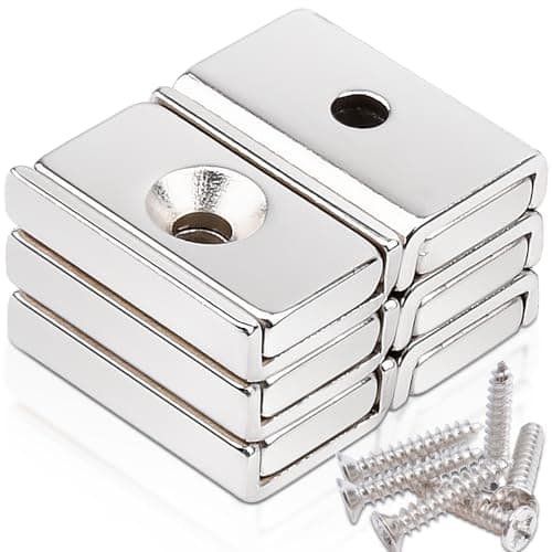 Image of 6 Pcs Stong Neodymium Magnets with Holes, 20x13.5x5 mm Strong Rectangular Base Cup Magnet Heavy Duty with Countersunk Hole Rare Earth Magnets Pot Magnet with Screws for Mounting, Kitchen