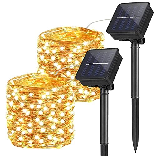 Image of 2 Packs Solar String Lights Outdoor, 10M/33FT 100 LED Fairy Copper Wire Lights, Waterproof Auto ON/OFF Decoration Rope Lights for Garden Patio BBQ Yard Lawn Trees Christmas Wedding Party, Warm White