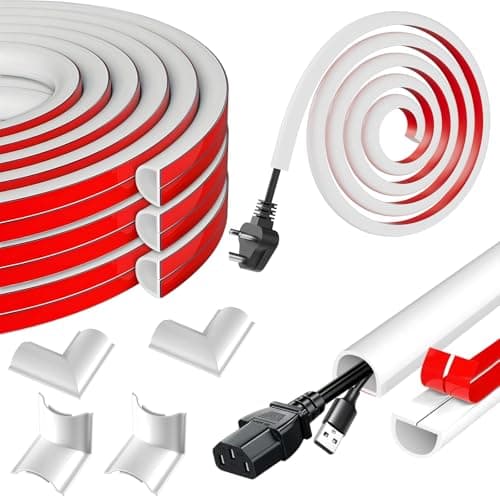 Image of Mini White Cable Trunking Self-Adhesive - 3m Flexible Cable Hiders for Wall & Floor, Flame-Retardant Wire Cover, 15x10mm Paintable Conduit Trunking for Single TV Cables Wire, Home & Office