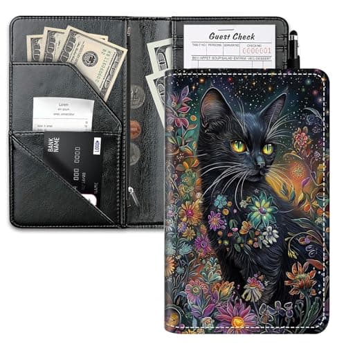 Image of LROTFNGX Waitress Wallet Server Book Zippered - Leather Checkbook Covers with Zipper Pocket & Pen Holder for Cash Book,Warrior
