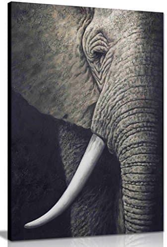 Image of Black & White African Elephant Canvas Wall Art Picture Print (24x16in)