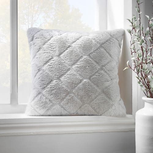 Image of Catherine Lansfield Cosy Diamond 43x43 cm Filled Cushion Silver Grey