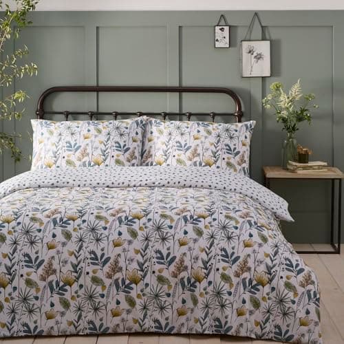 Image of Portfolio Home Kew Floral Natural Double Reversible Soft Easy Care Bed Linen Bedding Duvet Cover Quilt Set With Pillow Cases