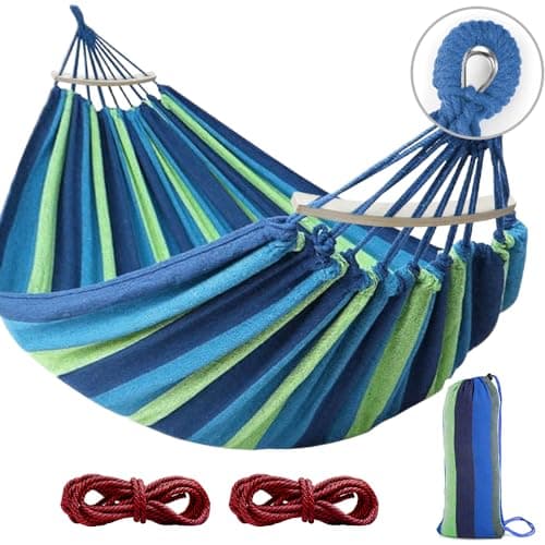 Image of MOSFiATA 275x155cm Hammock with Spreader Bars, Camping Hammock Outdoor, with Thickened Durable Canvas Fabric and Sturdy Metal Knot, 550 lb Load Capacity, for Backyard, Garden